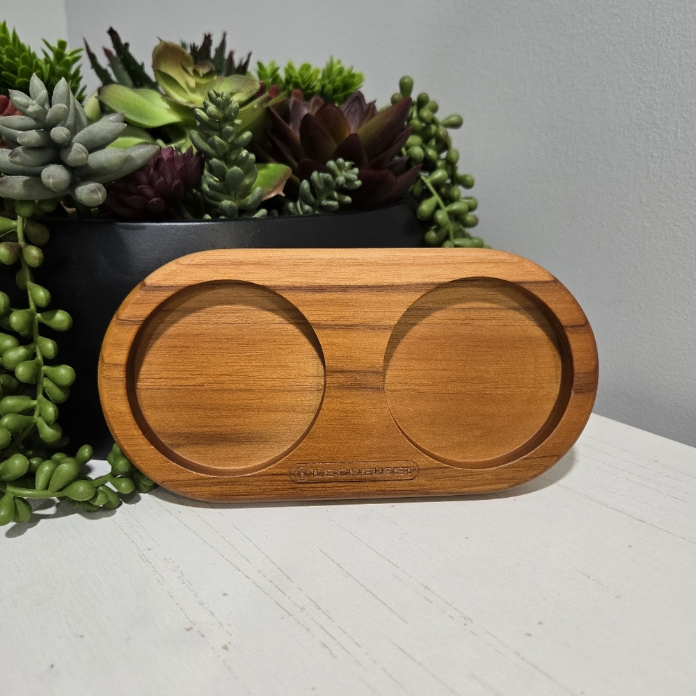 Teak Wood Salt & Pepper Mill Tray Le Creuset NEW
